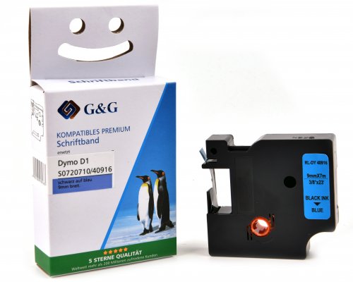 Kompatibel mit Dymo D1/ 40916/ S0720710 Schriftband (9mm x 7m) Schwarz auf Blau jetzt kaufen - Marke: G&G